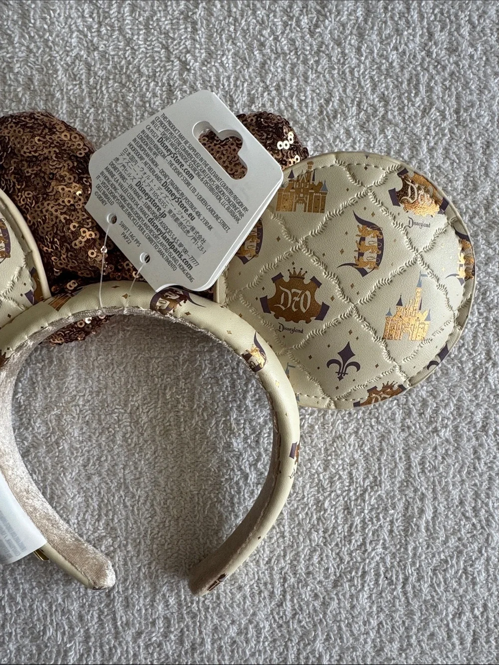 Disney Disneyland 70th Anniversary Rose Gold Sequin Bow Ears Headband